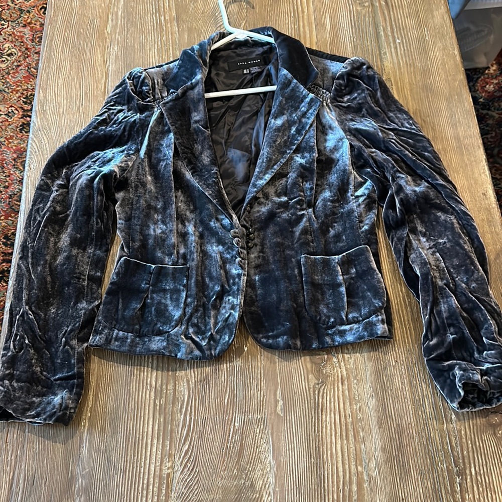 Zara Woman Silver Gray Crushed Velvet Blazer Jacket medium